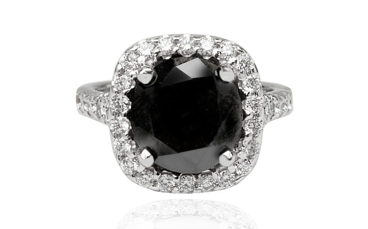 Black diamond white gold diamond engagement ring