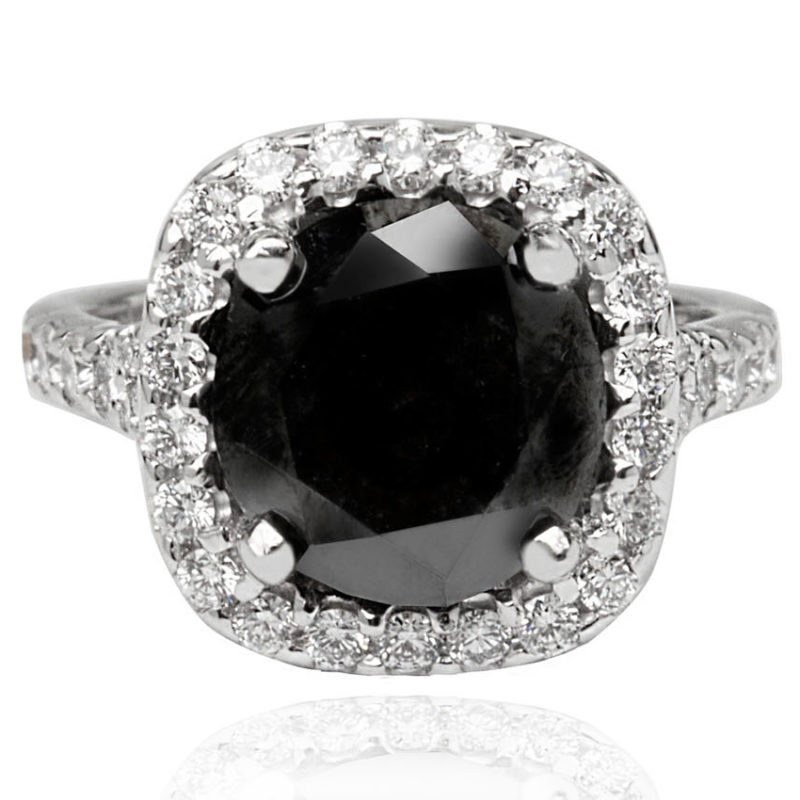 Black diamond white gold diamond engagement ring