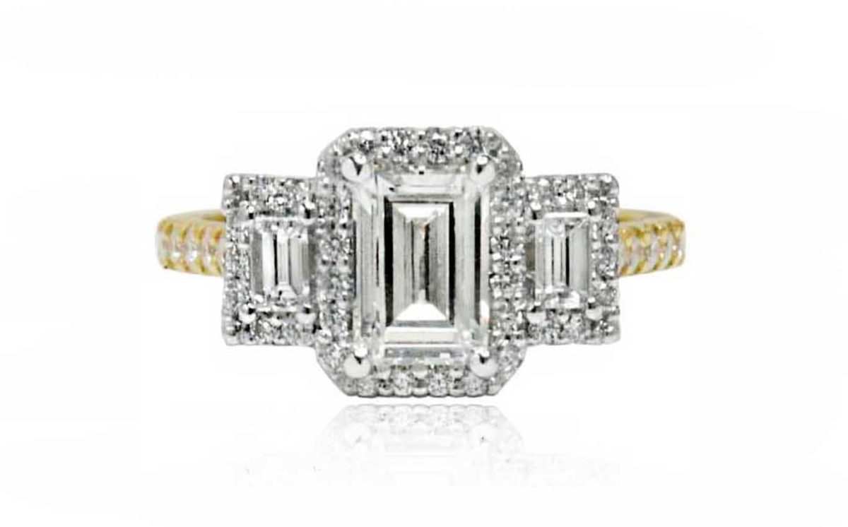 Dahlia 18CT emerald cut gold diamond engagement ring