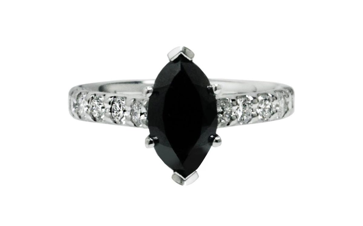 Black Diamond side stones white gold diamond engagement ring