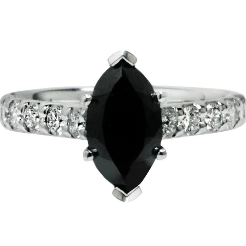 Black Diamond side stones white gold diamond engagement ring